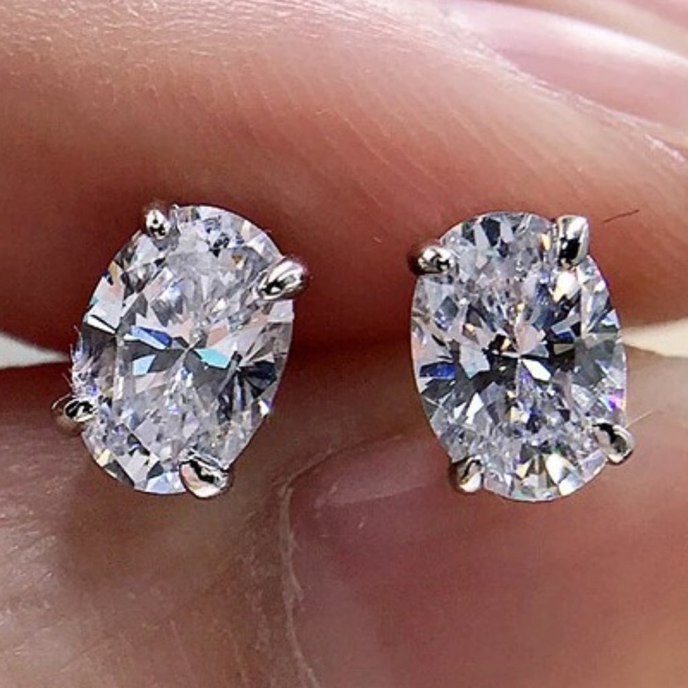 Certified 4ct. t.w. Moissanite Diamond Oval Cut Stud Earrings NEW